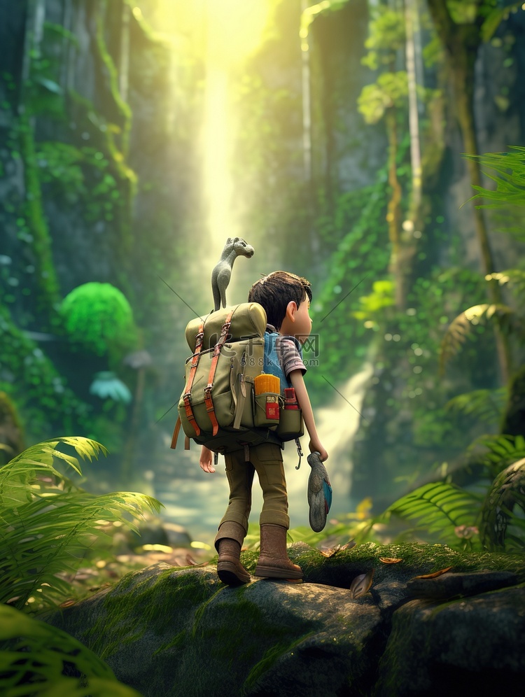 一位探险家背包在热带雨林中探险13