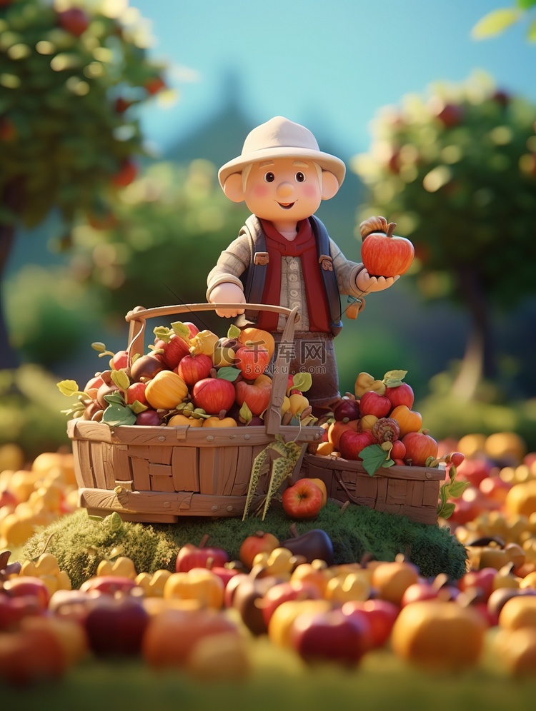 微距小人一位农民展示新鲜苹果15