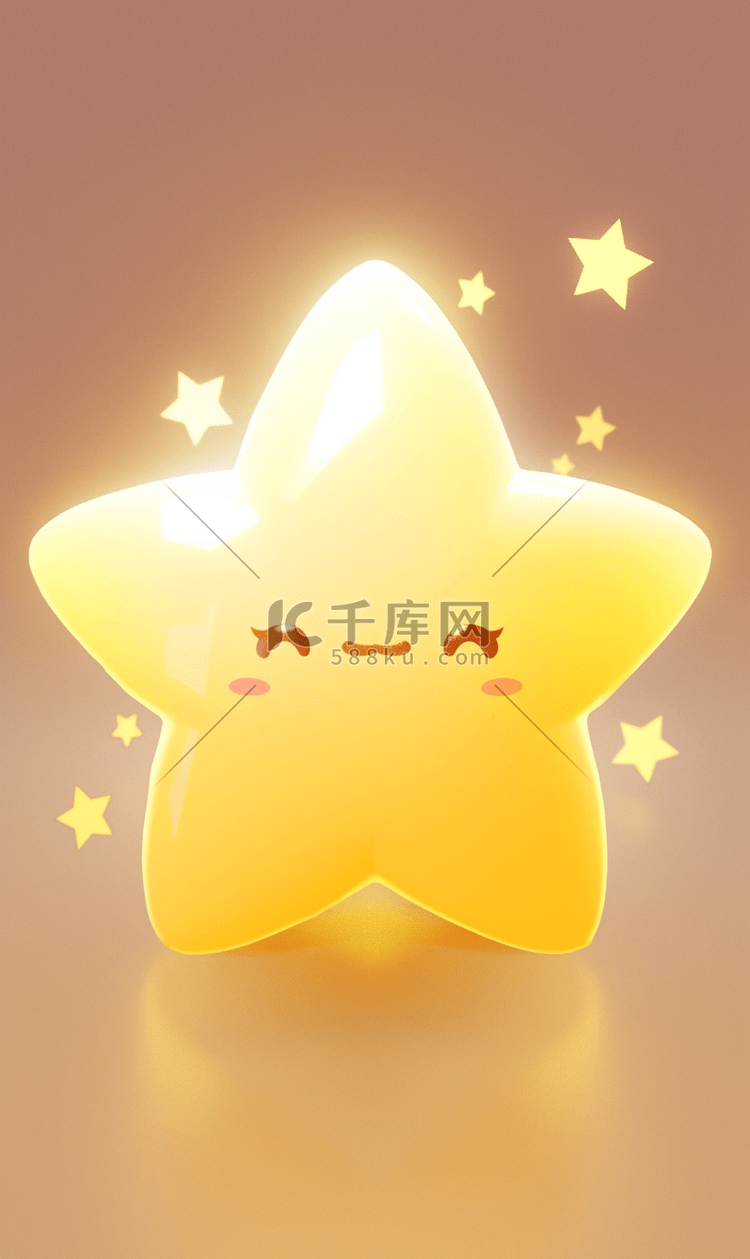 3D立体星星简约插画背景星星纯色黄色