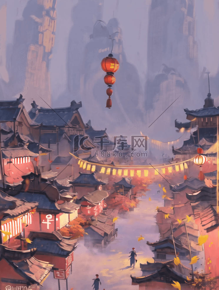 中国古风盛世夜晚插画