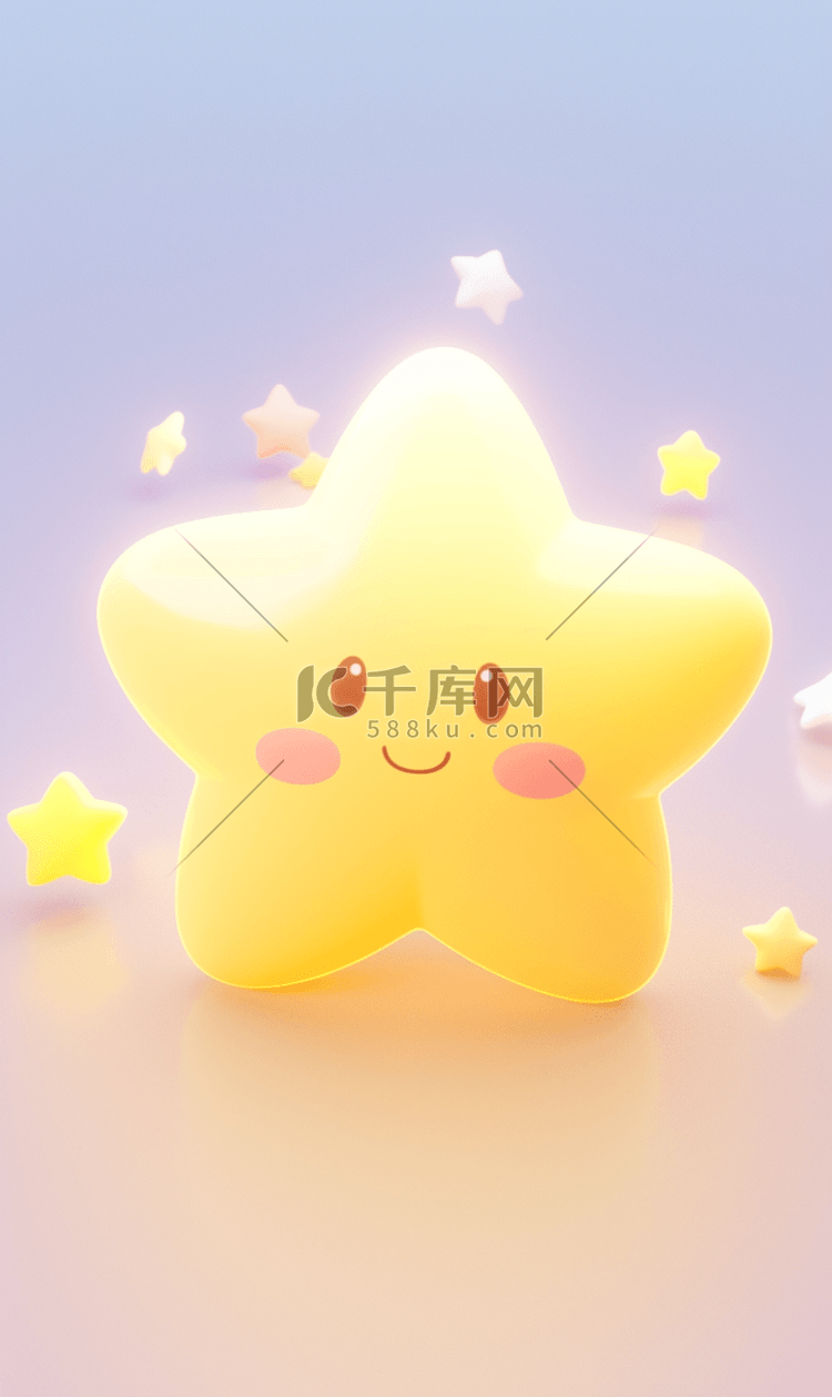背景星星纯色3D立体星星黄色简约插画