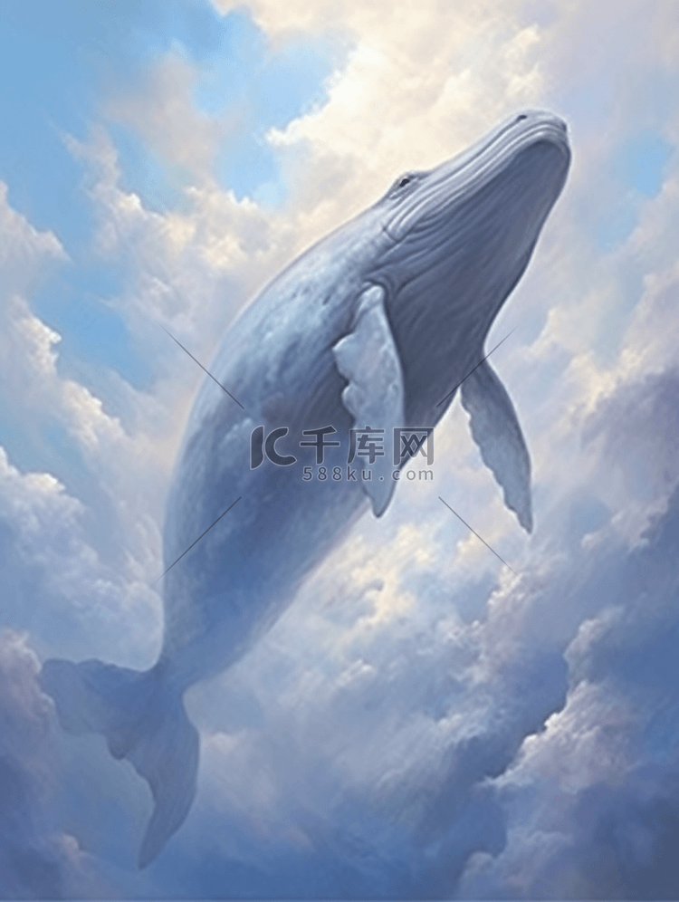 唯美梦幻空中遨游的鲸鱼卡通插画12