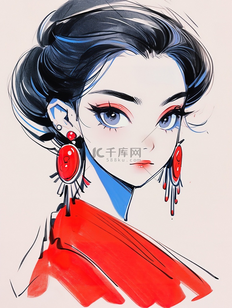 极简素描女生头像肖像16