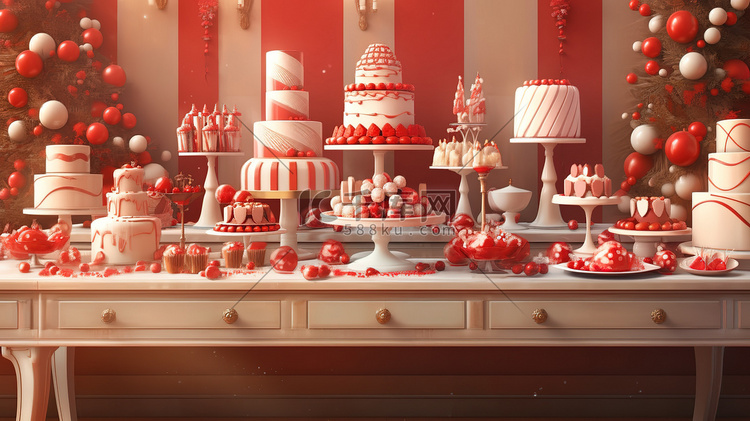 圣诞节蛋糕甜品红白色装饰3
