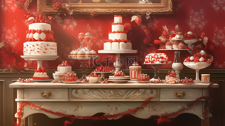 圣诞节蛋糕甜品红白色装饰12