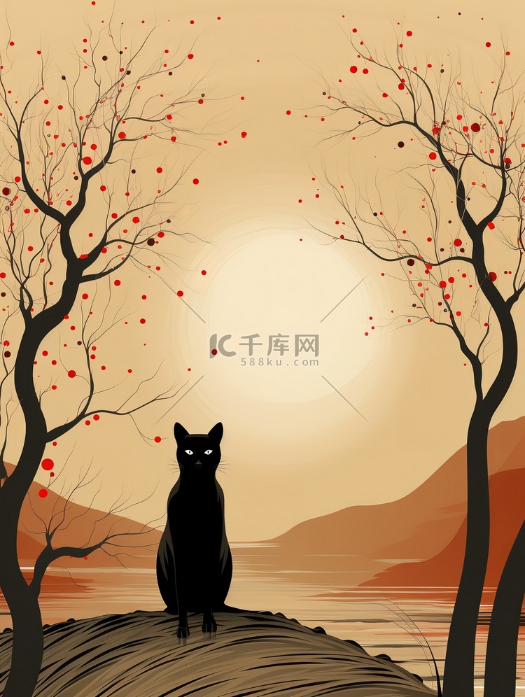 秋季暹罗猫简约插画3