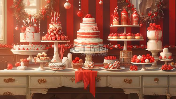 圣诞节蛋糕甜品红白色装饰5