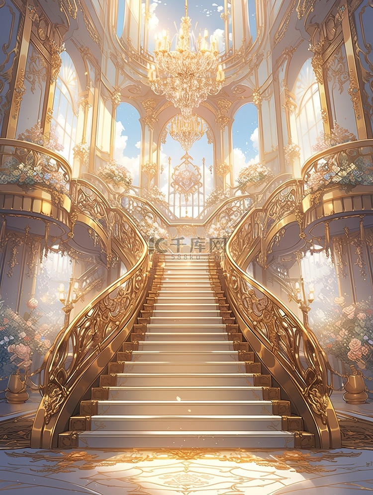 宏伟壮观建筑金色宫殿楼梯13