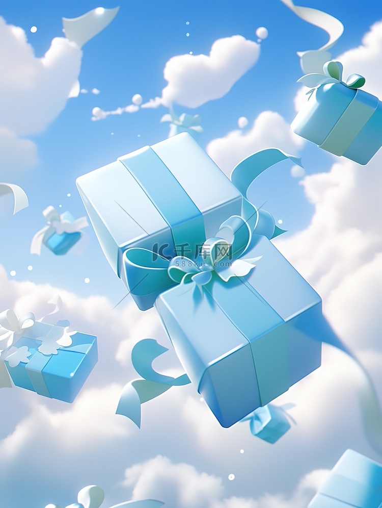 蓝色和白色礼盒在空中飞舞13