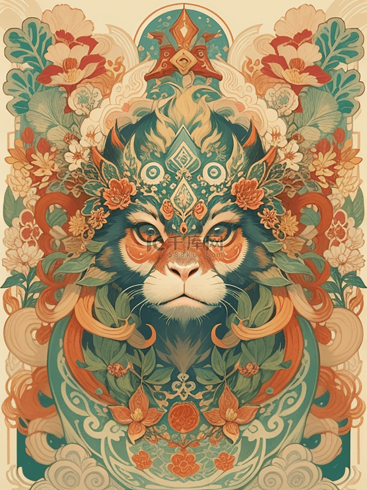 国潮十二生肖猴子竖版插画