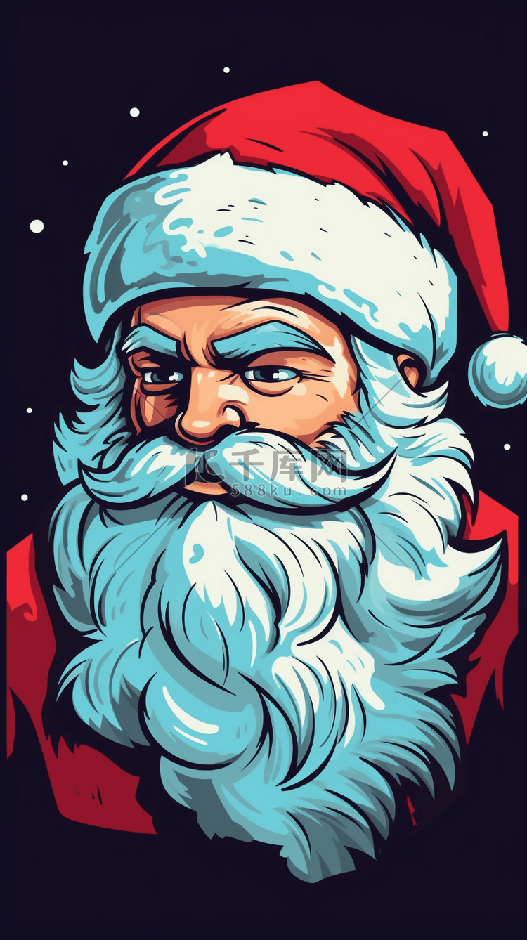 复古风粗描边圣诞节手绘大胡子圣诞老人