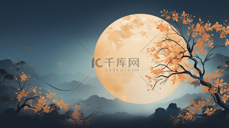 唯美月下美景中秋节节日29插画图片 千库网