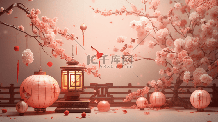 中国风红色立体感建筑插画8