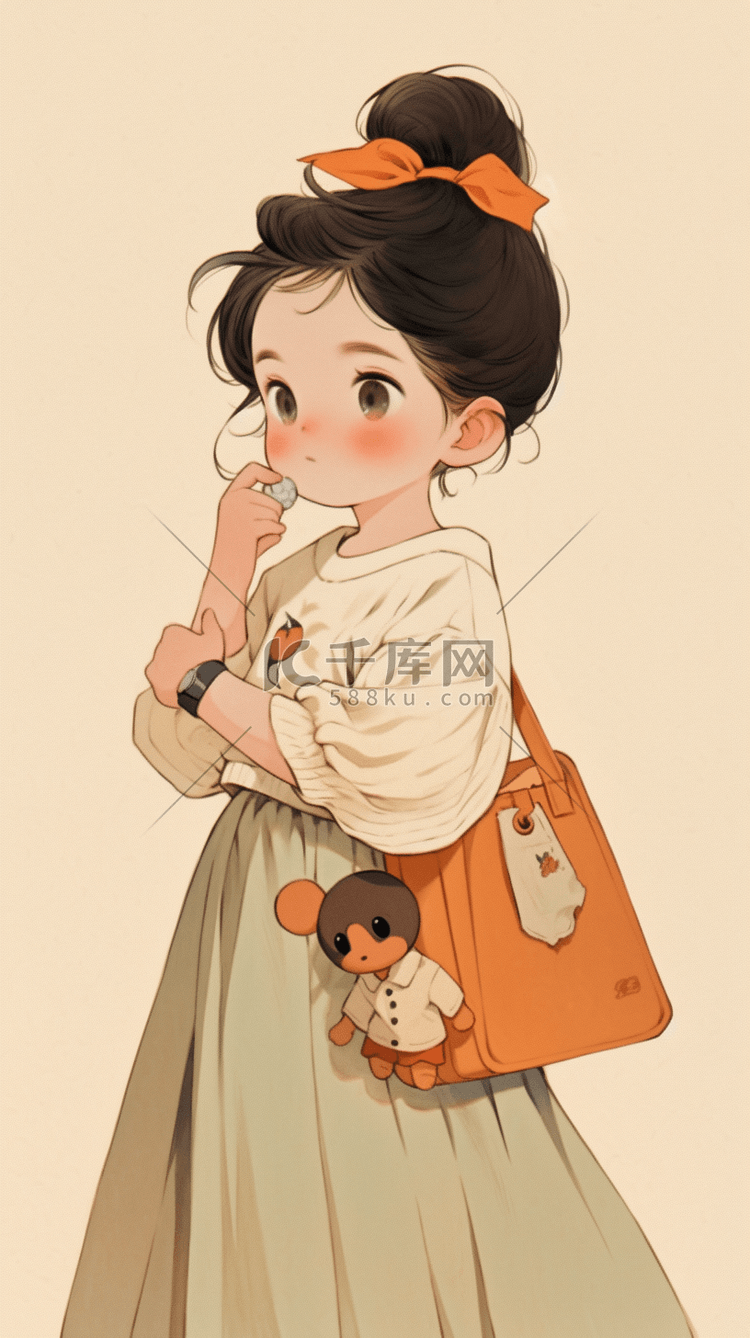 卡通女孩人物可爱手绘插画图片-千库网
