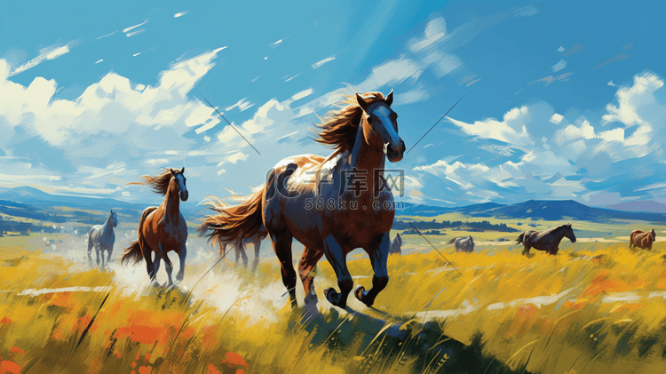 草原上奔跑的马群