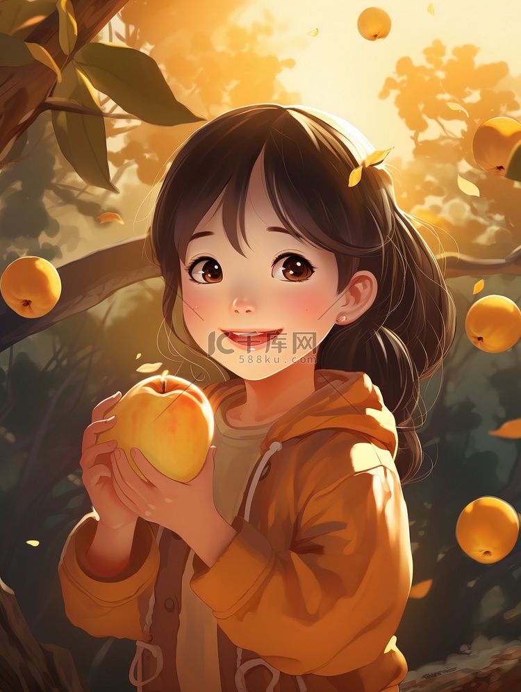 灿烂的秋色小女孩捧着水果11