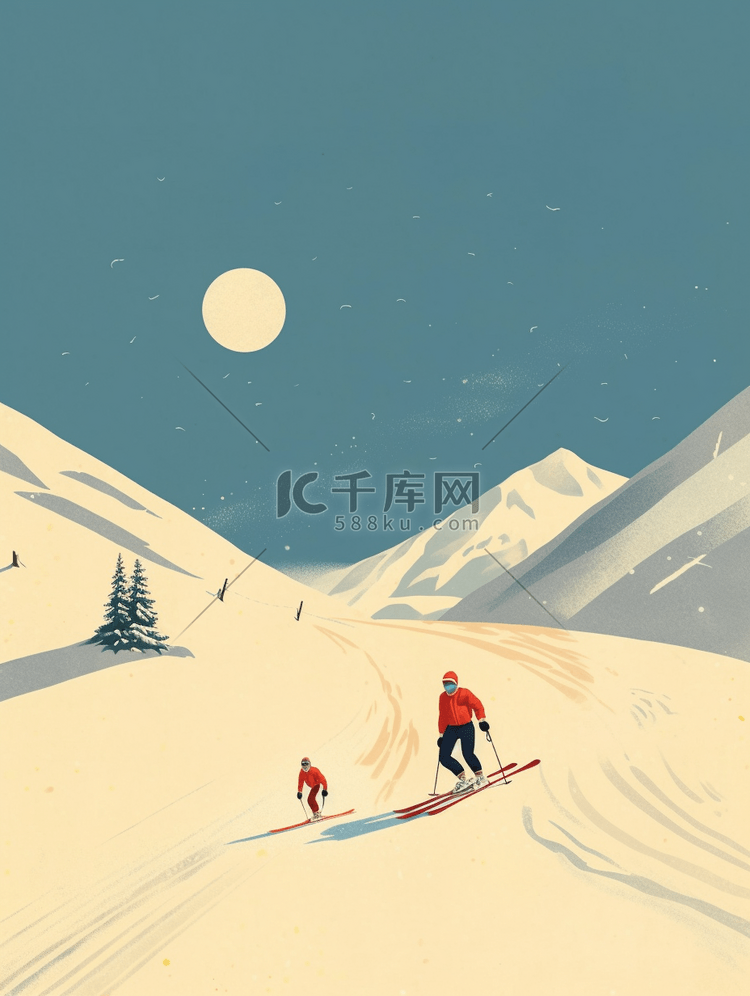 冬季滑雪运动简约插画背景