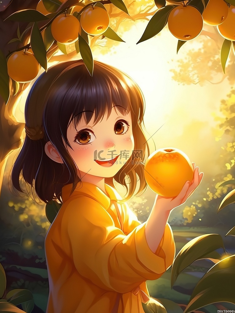 灿烂的秋色小女孩捧着水果9