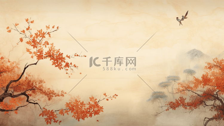 中国风古典中国画树木插画16