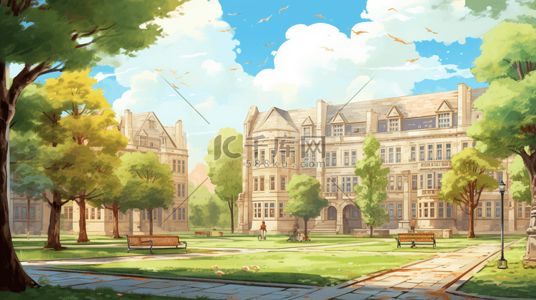 开学季学校建筑23插画图片 千库网