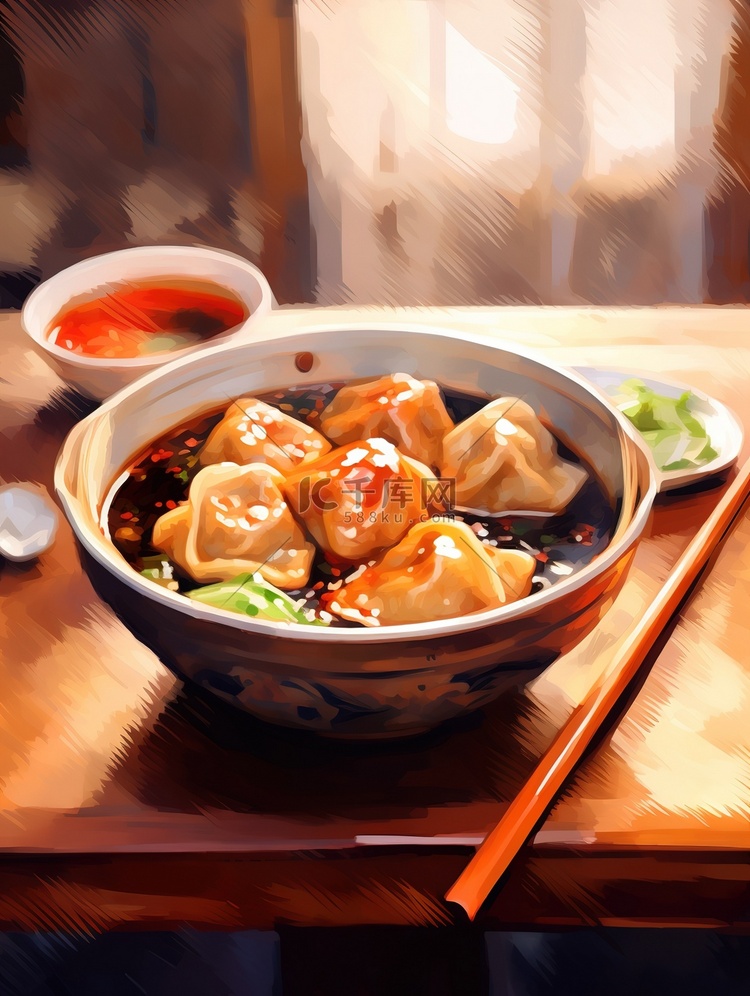 中国传统美食一碗饺子插画17