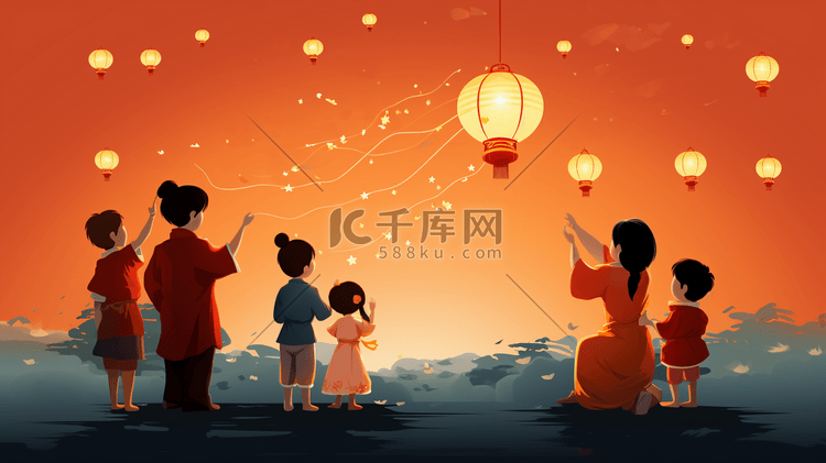 中国风中元节祈福花灯插画19