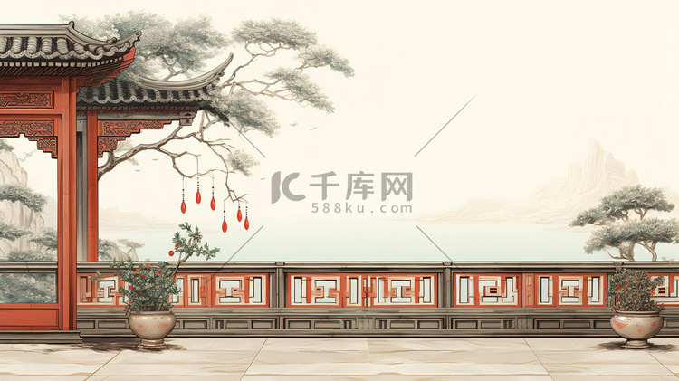 中国古典工笔画古建筑插画9