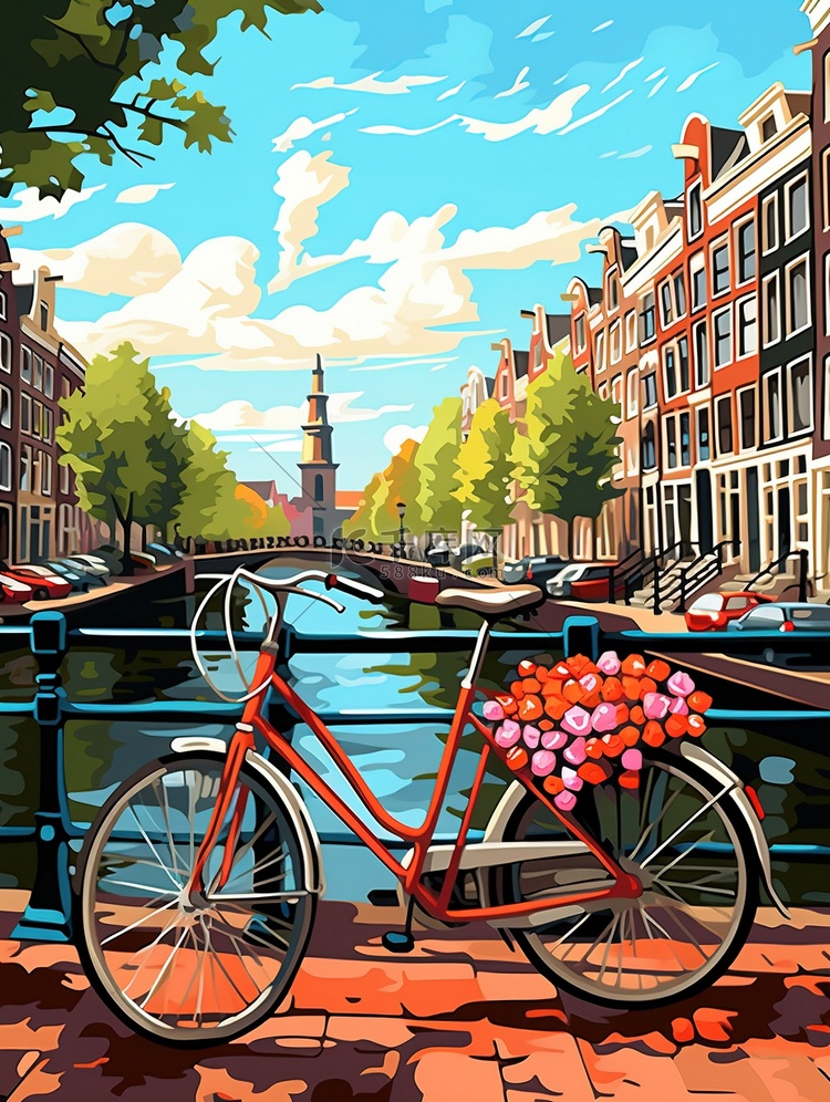 阿姆斯特丹多彩的房子旅游城市插画13