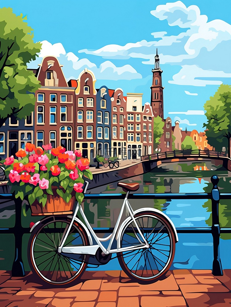 阿姆斯特丹多彩的房子旅游城市插画14