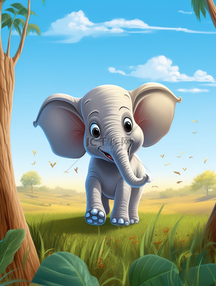 草原上可爱的小象儿童插画9