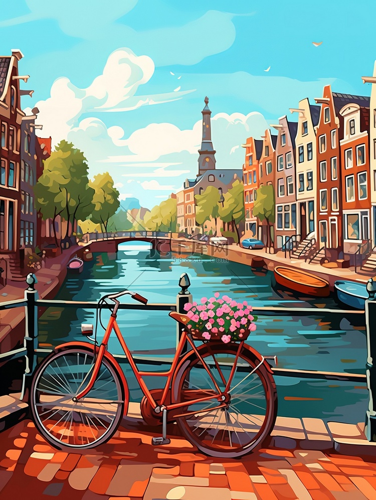 阿姆斯特丹多彩的房子旅游城市插画6