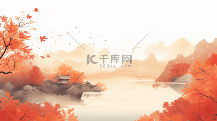 唯美秋季落叶树林自然风景17插画图片 千库网