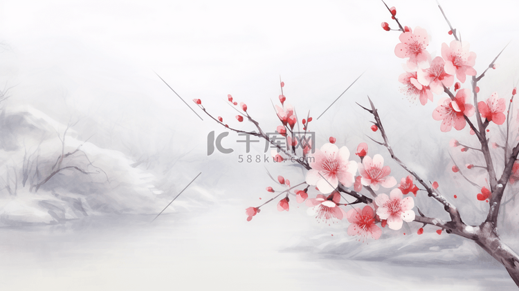 手绘雪中梅花中国风插画2