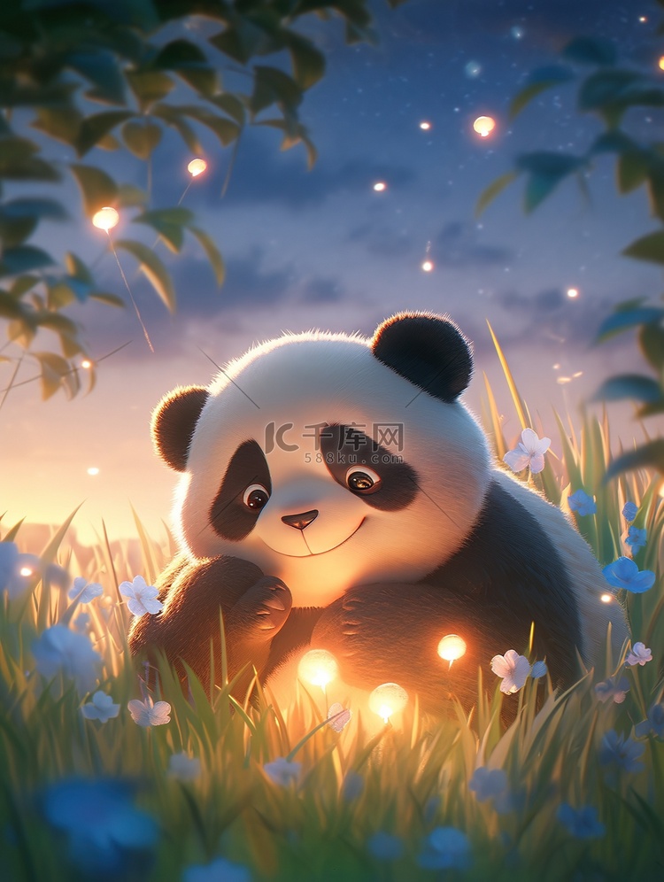 可爱熊猫草地上大笑3