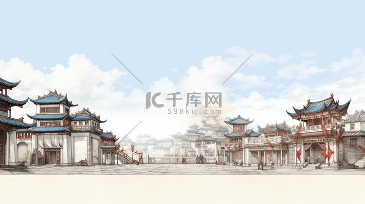 手绘中国古代建筑插画14