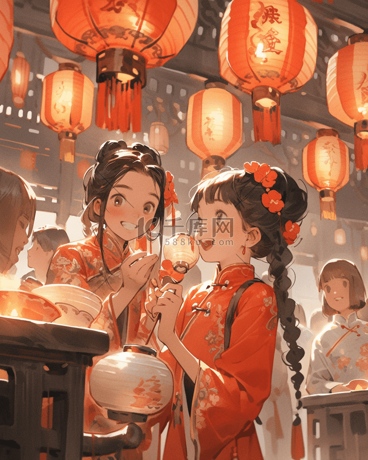 中国风国潮新年美食插画