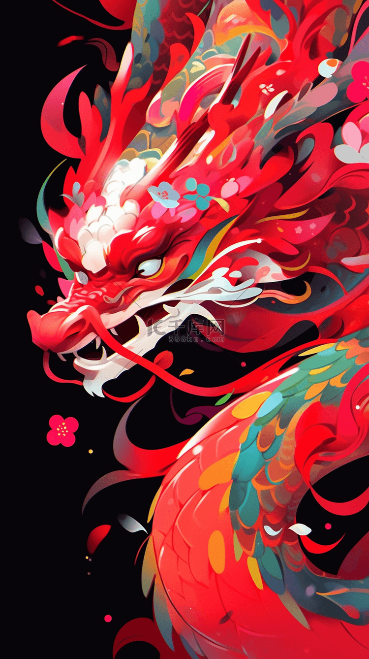 中国龙红色美女龙素材龙年