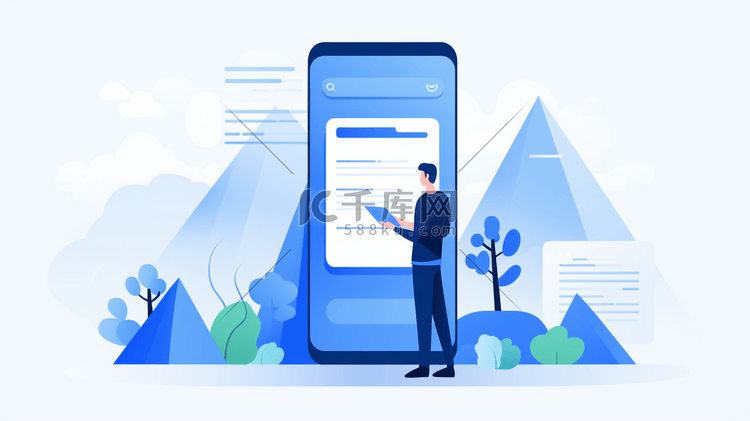 蓝色移动互联网手机商务办公人士插画1