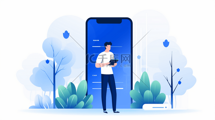 蓝色移动互联网手机商务办公人士插画2