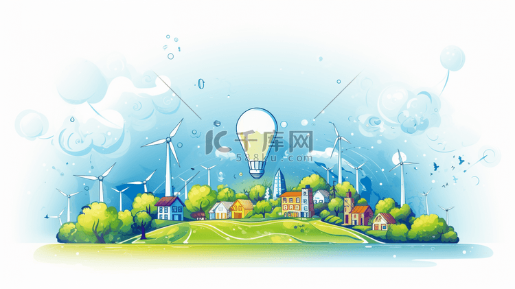 风力发电生态环保插画14