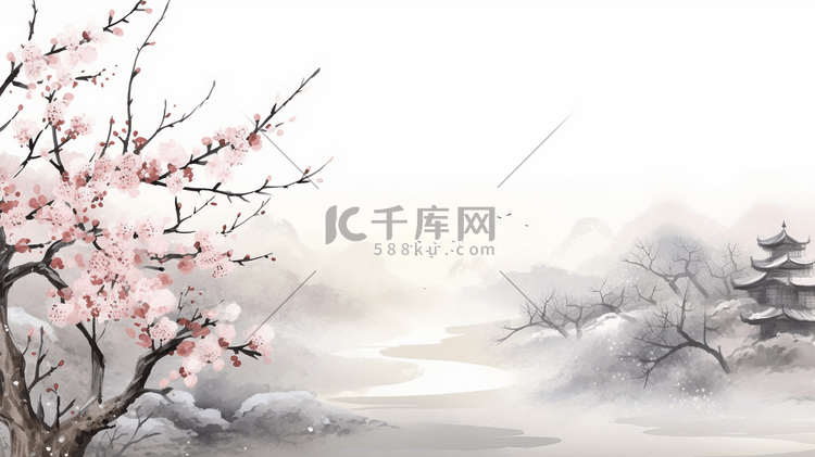 中国风冬季梅花风景插画34