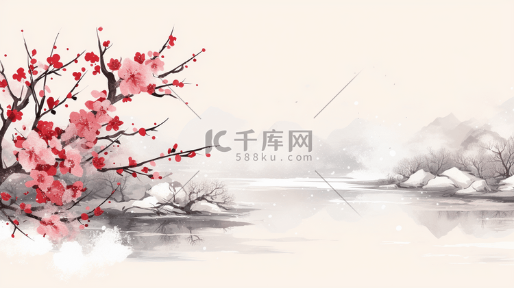 中国风冬季梅花风景插画32