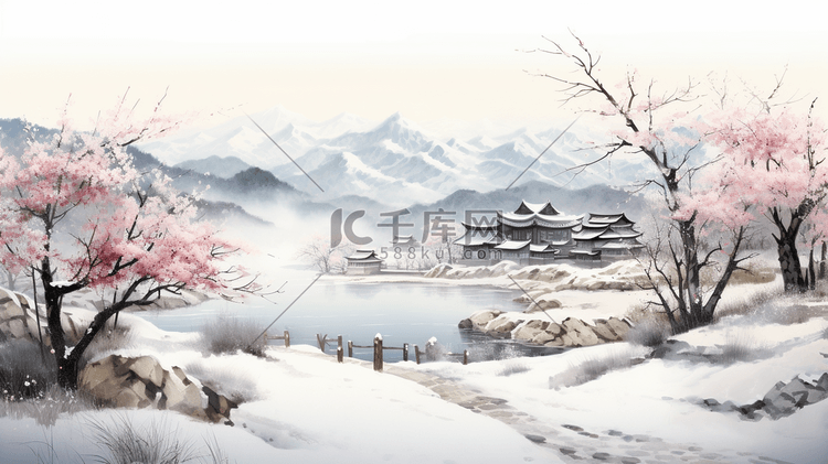 中国风冬季梅花风景插画3