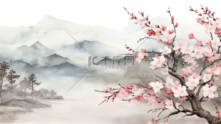 中国风冬季梅花风景插画2