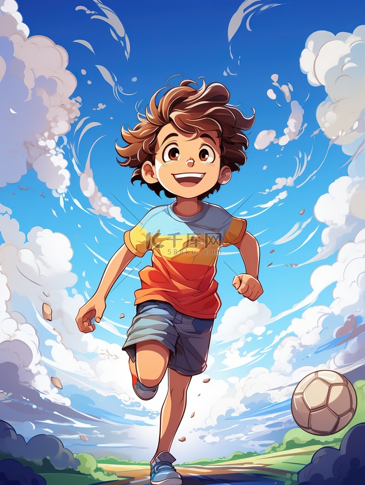 一个踢足球的小男孩卡通插画14