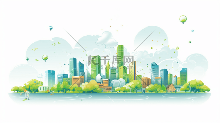 绿色环保清新城市摩天大楼插画16