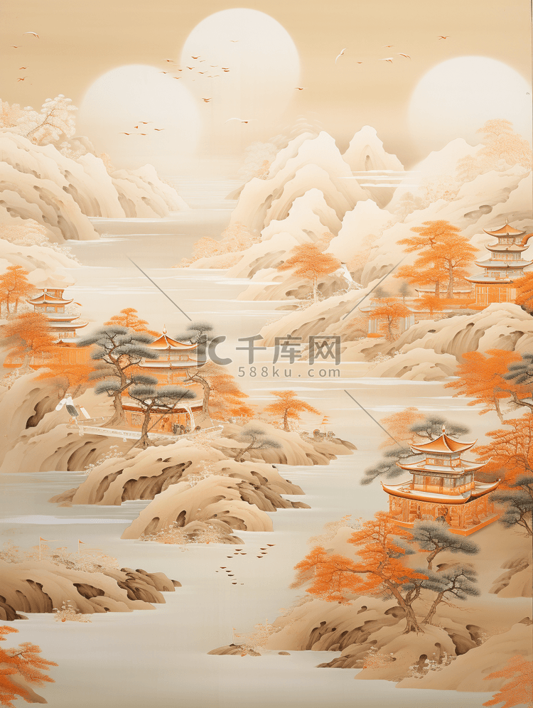 秋季古典中国风山水插画16