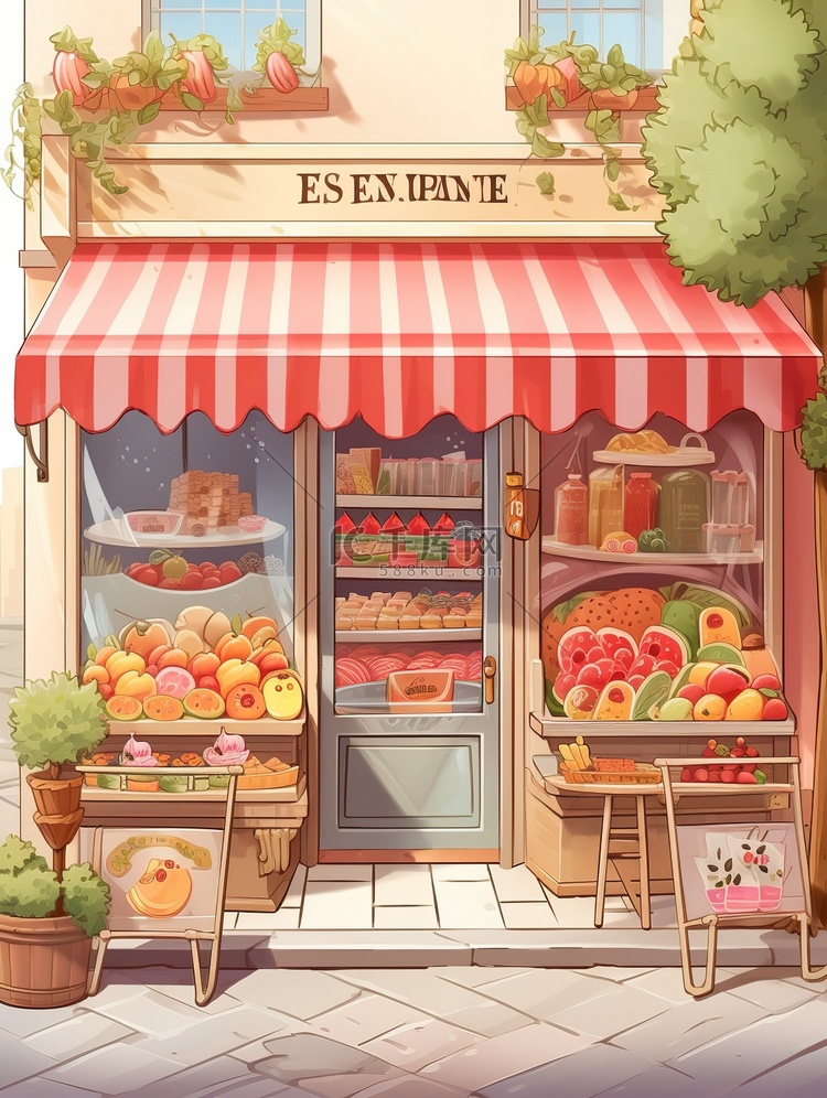 可爱的水果商店卡通插画3