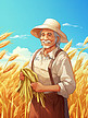 戴着草帽的农民手里拿着小麦3