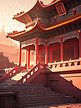中国古建筑红墙阳光下光影3